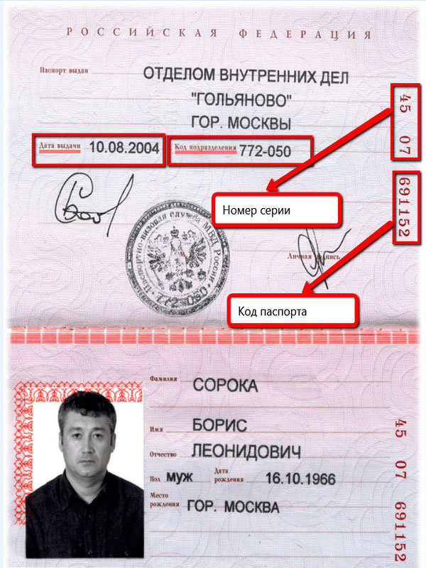 образец серии и номера паспорта