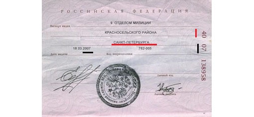 пример серии и номера паспорта в СПБ